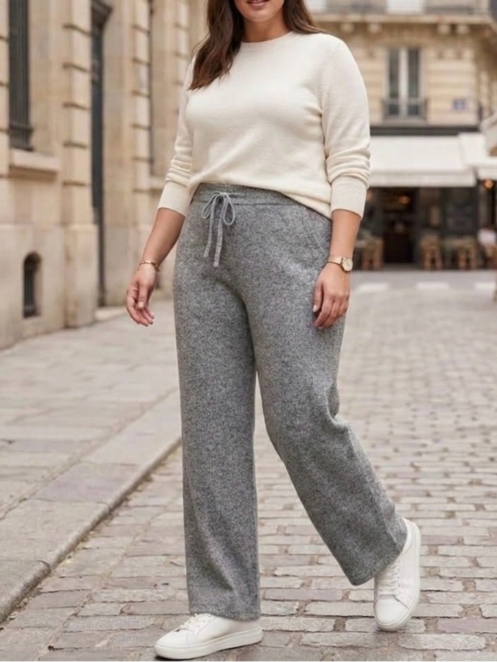 DKNY Wide Leg Sweater Joggers Cashmere Blend Gray XL NWT - Picture 2 of 12